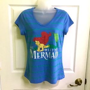 Disney The Little Mermaid Juniors Short Sleeve Shirt Blue and Green Sz Large